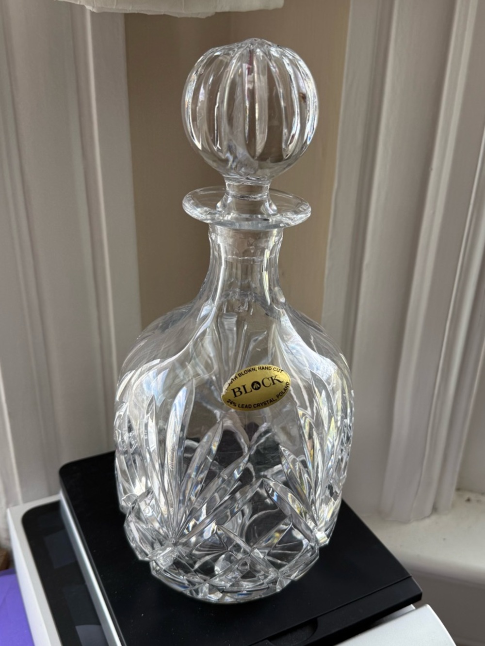 BLOCK 24% Lead Crystal Glass Decanter Mouth Blown & Hand Cut w/ Stopper, Poland